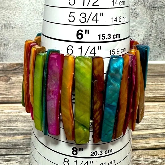 Abalone Shell /Colorful Bracelet -Stretch /Wide Cuff Elastic -Multi-Colors​​​ - Picture 3 of 6
